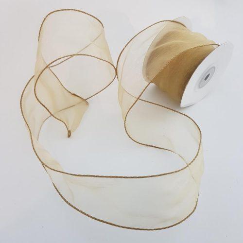 Organza Ribbon Wire Edge Beige 50mm