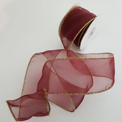 Organza Ribbon Wire Edge Burgundy Gold 50mm