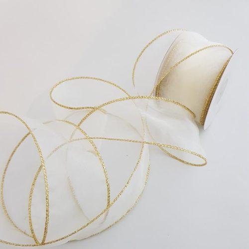 Organza Ribbon Wire Edge Cream Gold 50mm