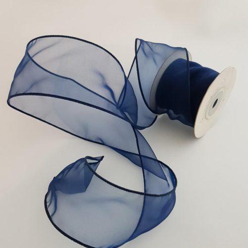 Organza Ribbon Wire Edge Navy 50mm