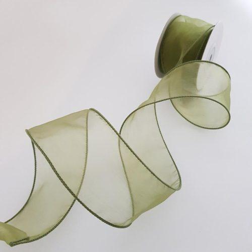 Organza Ribbon Wire Edge Olive 50mm