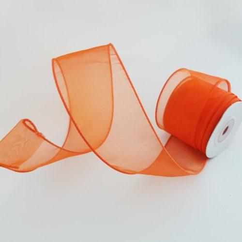 Organza Ribbon Wire Edge Orange 50mm