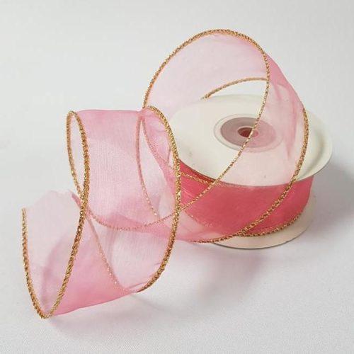 Organza Ribbon Wire Edge Pink Gold 40mm