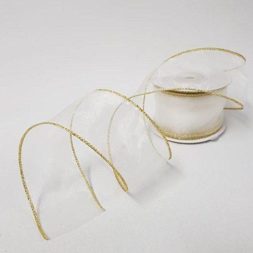 Organza Ribbon Wire Edge White Gold 50mm