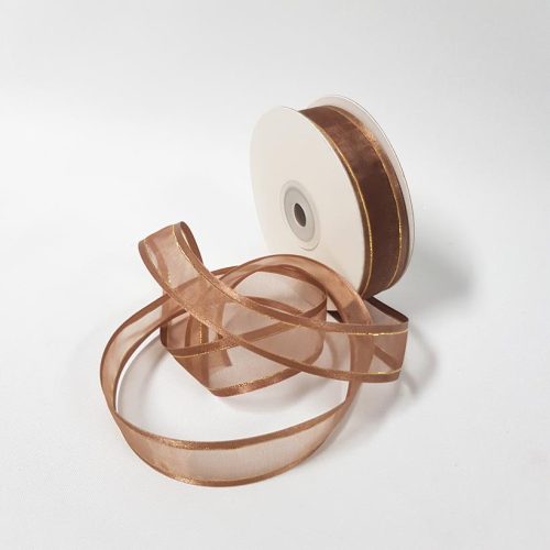Organza Satin Edge Ribbon Gold Thread 22mm Brown