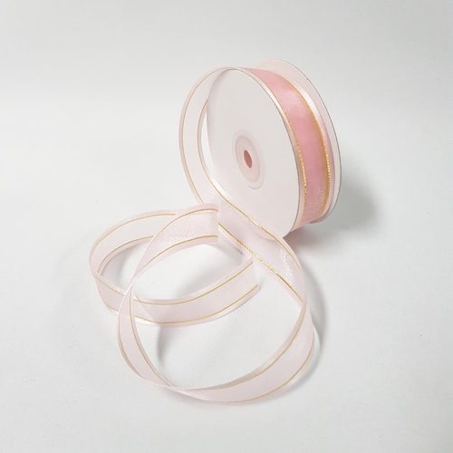 Organza Satin Edge Ribbon Gold Thread 22mm Dusty Pink