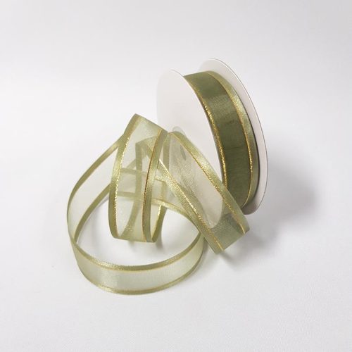 Organza Satin Edge Ribbon Gold Thread 22mm Old Willow