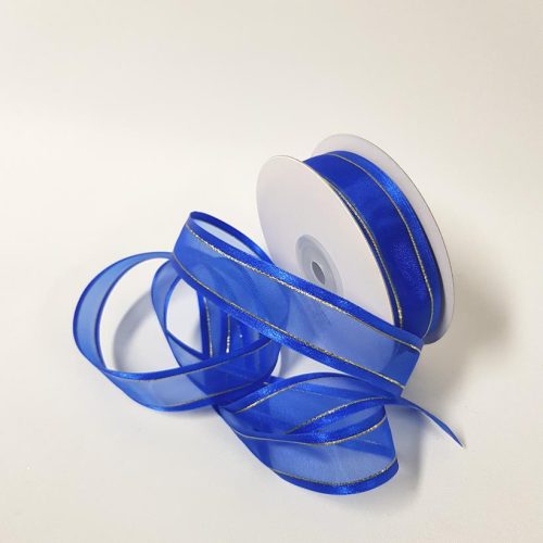 Organza Satin Edge Ribbon Gold Thread 22mm Royal Blue