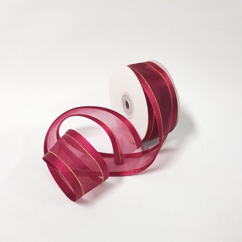 Organza Satin Edge Ribbon Gold Thread 38mm Burgundy