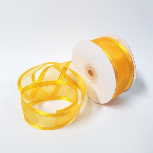 Organza Satin Edge Ribbon Gold Thread 38mm Gold Yellow