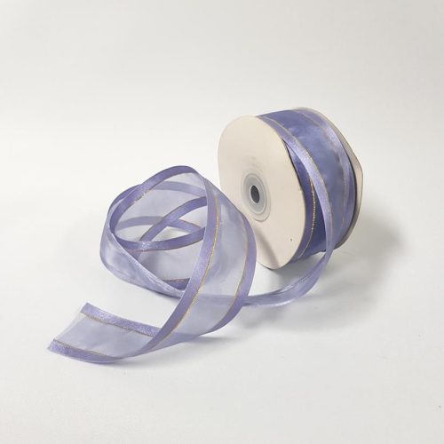 Organza Satin Edge Ribbon Gold Thread 38mm Lavender