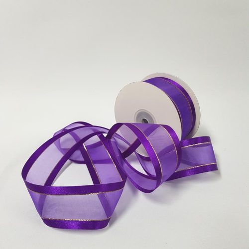 Organza Satin Edge Ribbon Gold Thread 38mm Regal Purple