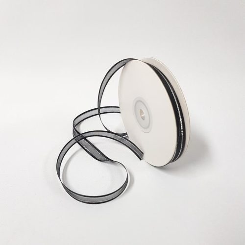 Organza Satin Edge Ribbon silver Thread 10mm Black