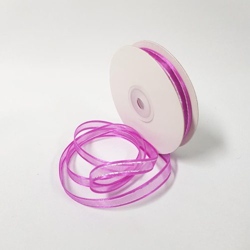 Organza Satin Edge Ribbon silver Thread 10mm Fuchsia