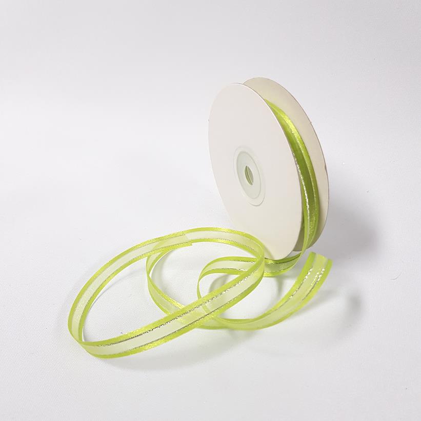 Organza Satin Edge Ribbon silver Thread 10mm Kiwi