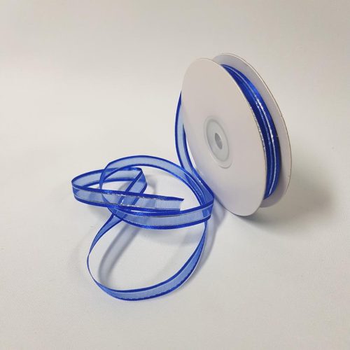 Organza Satin Edge Ribbon silver Thread 10mm Royal Blue