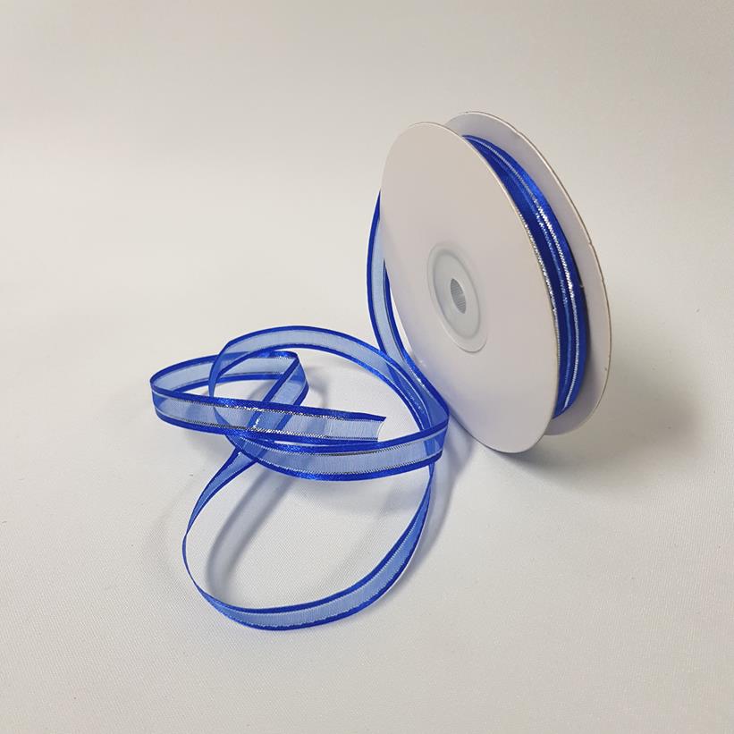 Organza Satin Edge Ribbon silver Thread 10mm Royal Blue