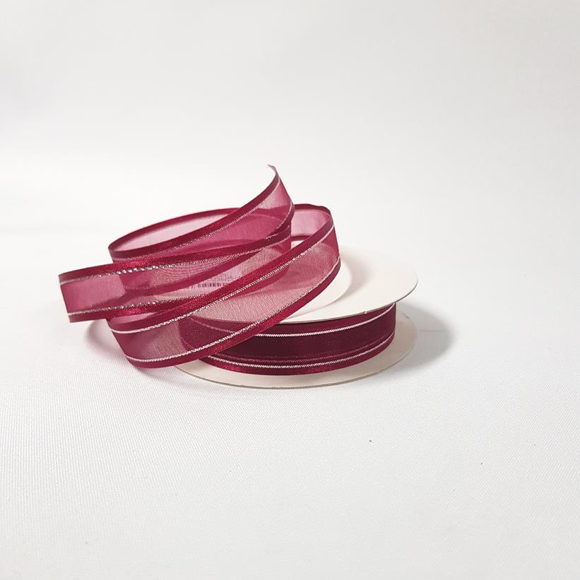 Organza Satin Edge Ribbon silver Thread 15mm Burgundy