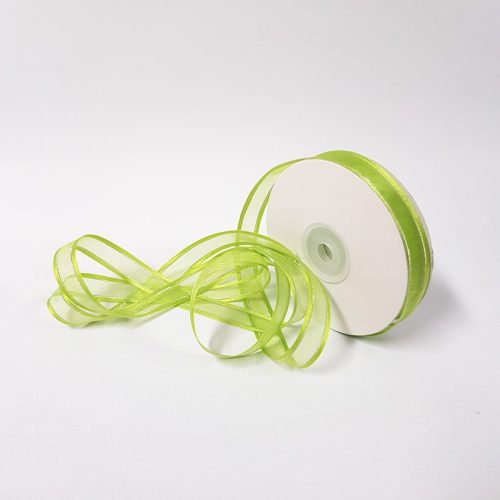 Organza Satin Edge Ribbon silver Thread 15mm Kiwi