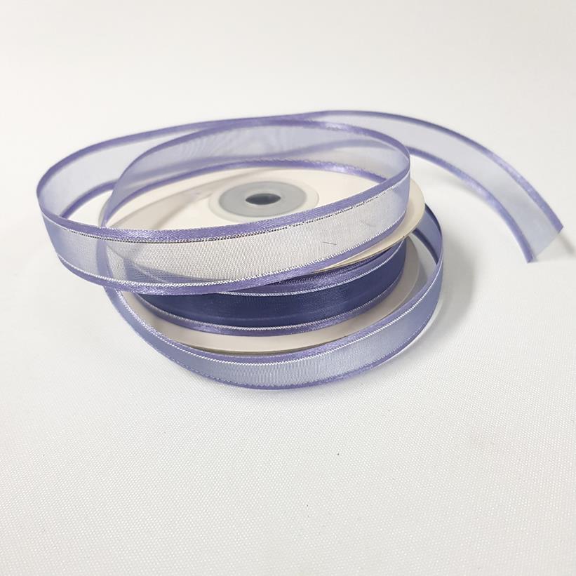 Organza Satin Edge Ribbon silver Thread 15mm Lavender