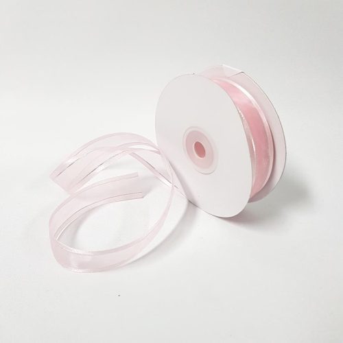 Organza Satin Edge Ribbon silver Thread 22mm Baby Pink