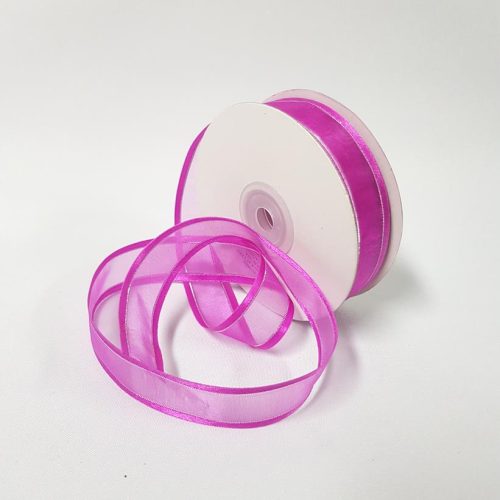 Organza Satin Edge Ribbon silver Thread 22mm Fuchsia