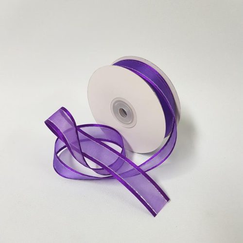 Organza Satin Edge Ribbon silver Thread 22mm Regal Purple