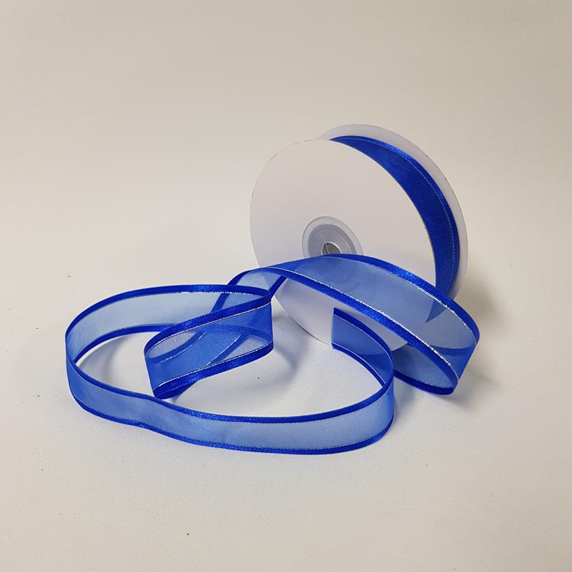 Organza Satin Edge Ribbon silver Thread 22mm Royal Blue