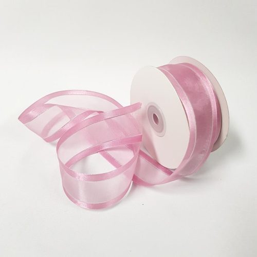 Organza Satin Edge Ribbon silver Thread 38mm Dusty Pink