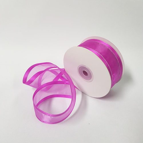 Organza Satin Edge Ribbon silver Thread 38mm Fuchsia