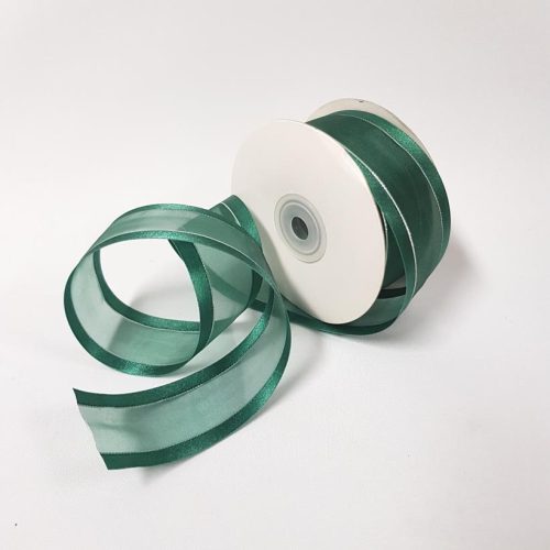 Organza Satin Edge Ribbon silver Thread 38mm Hunter