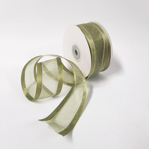 Organza Satin Edge Ribbon silver Thread 38mm Old Willow