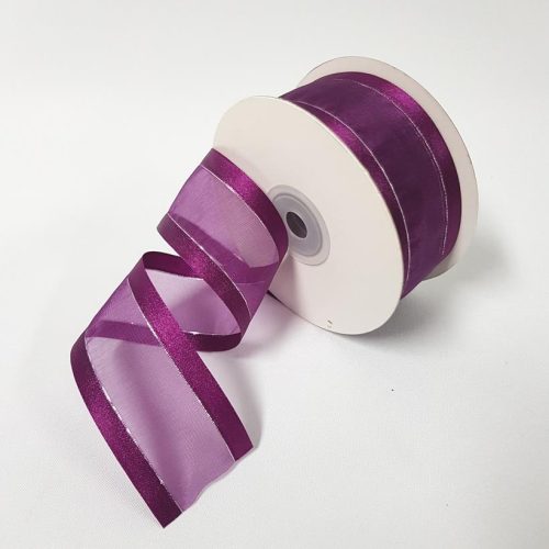 Organza Satin Edge Ribbon silver Thread 38mm Plum