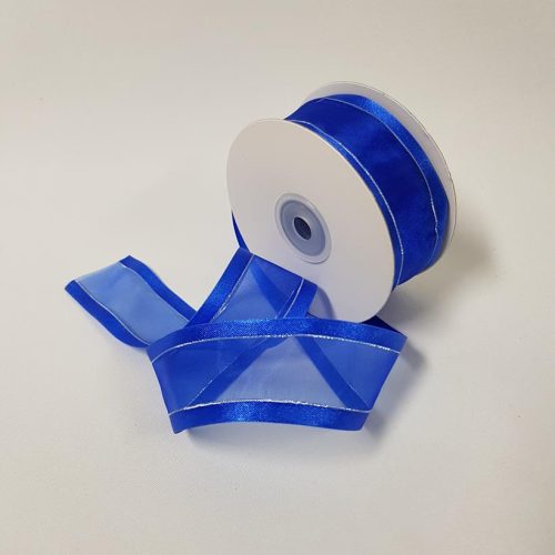 Organza Satin Edge Ribbon silver Thread 38mm Royal Blue