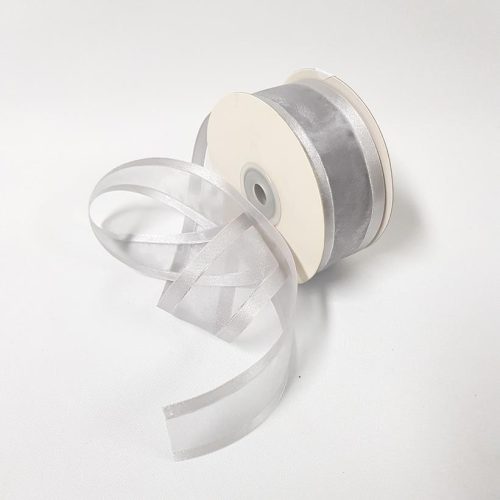 Organza Satin Edge Ribbon silver Thread 38mm Silver