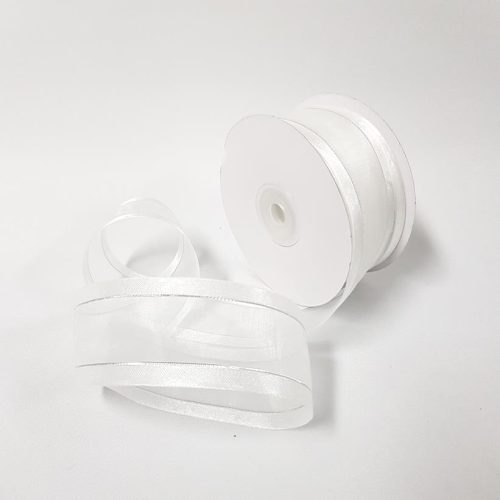Organza Satin Edge Ribbon silver Thread 38mm White