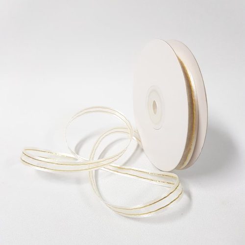 Organza Satin Edged Gold Thread 10mm White
