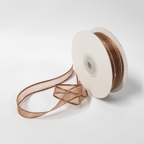 Organza Satin Edged Gold Thread 15mm Brown