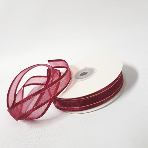 Organza Satin Edged Gold Thread 15mm Burgundy