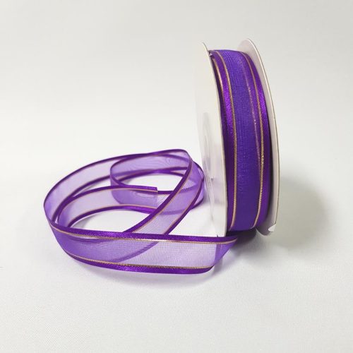 Organza Satin Edged Gold Thread 15mm Regal Purple