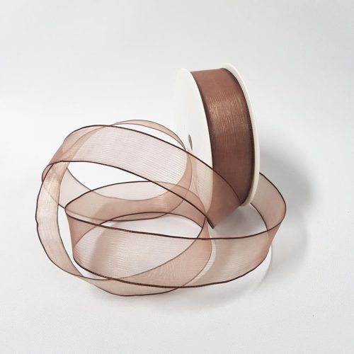 Organza Wired Ribbon 25mm Brown