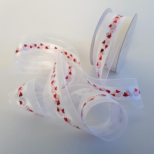 Red Love Heart Printed Ribbon 38mm