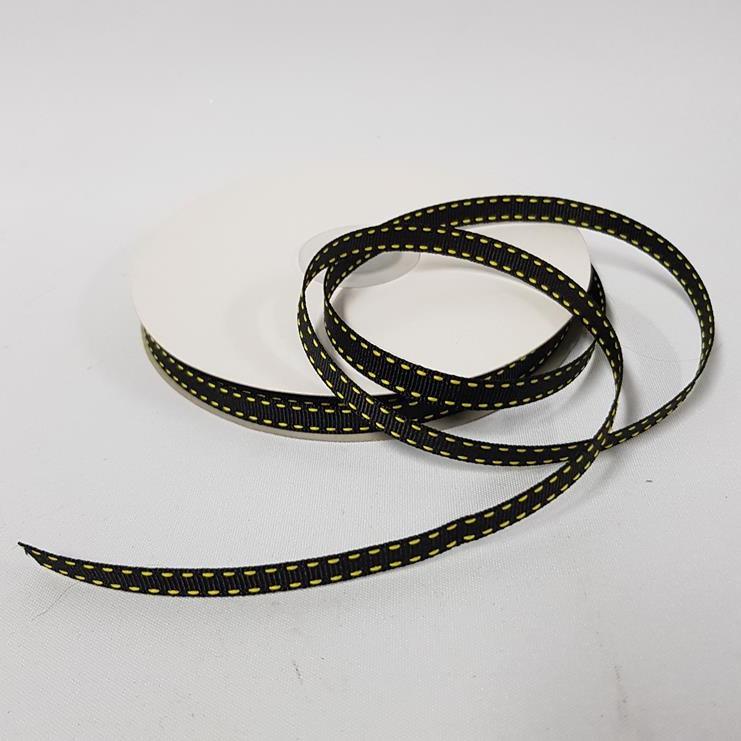 Saddle Stitch Ribbon Black Yellow Stitch 10mm