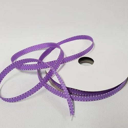 Saddle Stitch Ribbon Lavender White Stitch 10mm