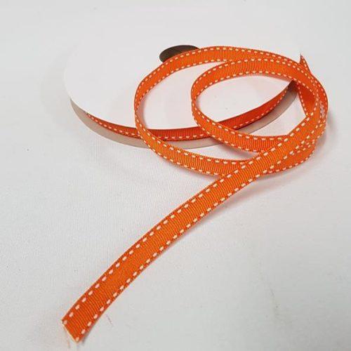 Saddle Stitch Ribbon Orange White Stitch 10mm