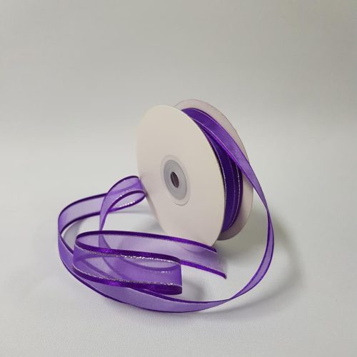 Organza Satin Edged Silver Thread 15mm Regal Purple
