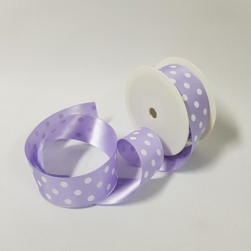 Satin Ribbon Lilac With White Polka Dots 38mm