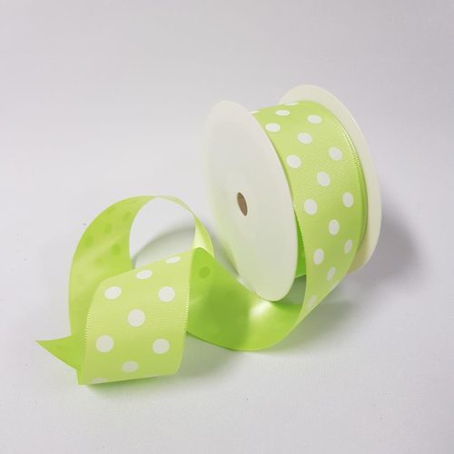 Satin Ribbon Lime With White Polka Dots 38mm