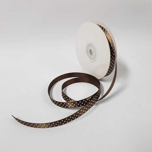 Satin ribbon Small Dots 10mm Brown