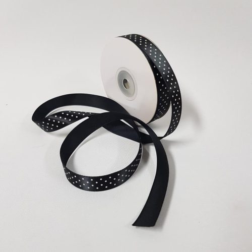 Satin ribbon Small Dots 15mm Black